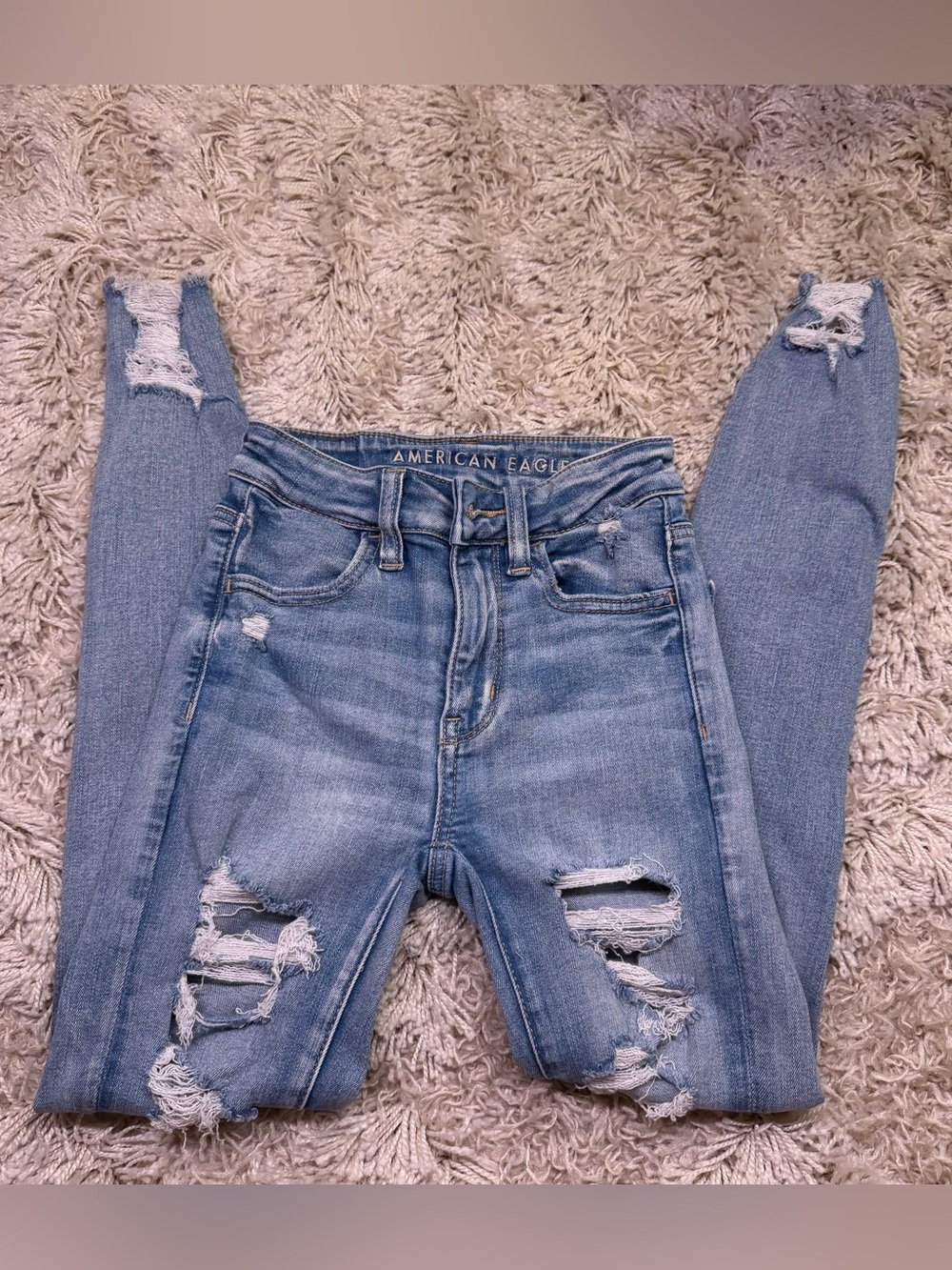 American Eagle Next Level Stretch Hi Rise Jegging 00 Short Distressed Jeans